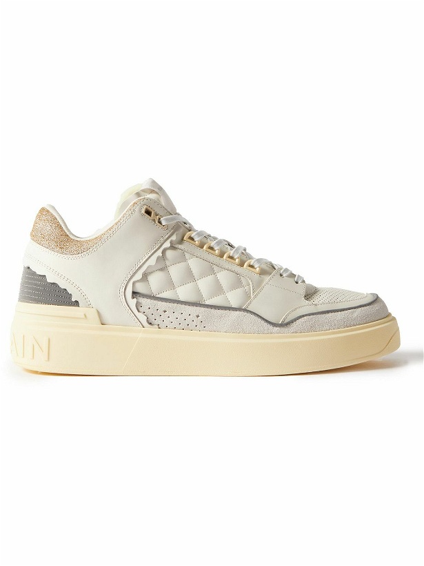 Photo: Balmain - B-Court Panelled Distressed Leather and Suede Sneakers - Neutrals