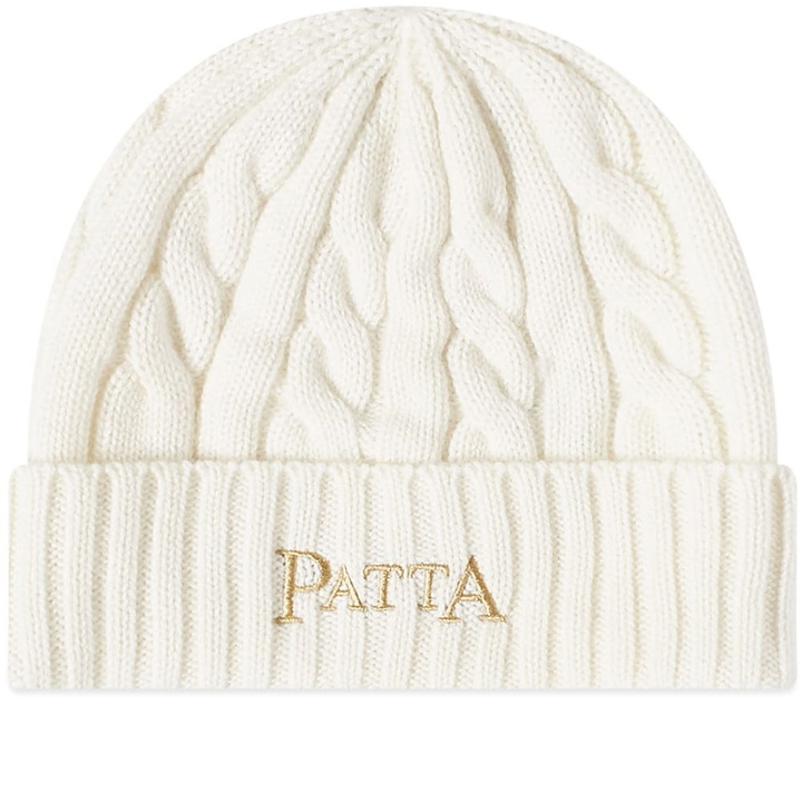 Photo: Patta Men's Cable Knit Beanie in Vanilla Ice