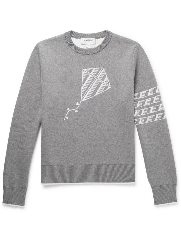 Photo: Thom Browne - Cotton-Jacquard Sweater - Gray