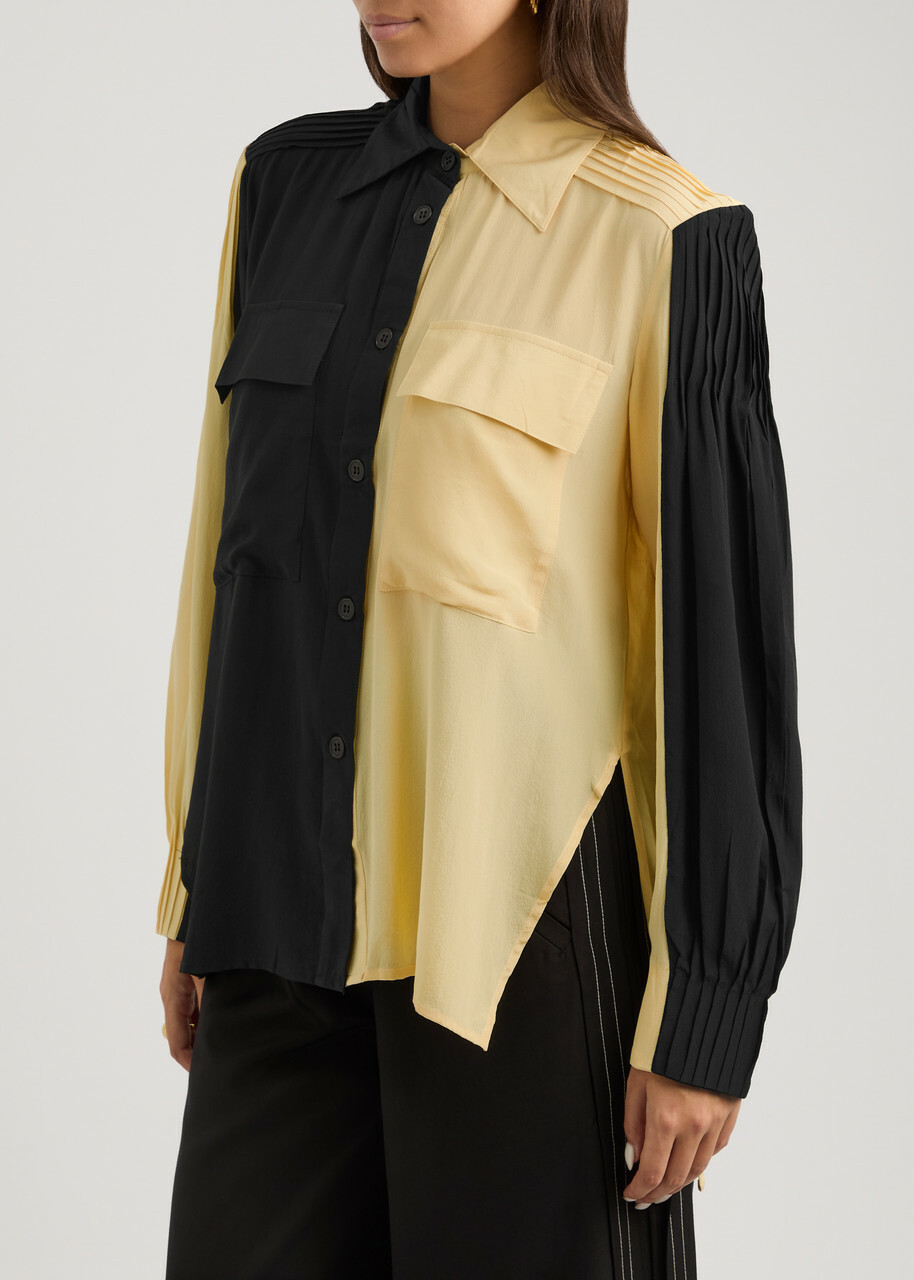 Lovebirds Colour-block Silk Crepe-de-chine Shirt Black