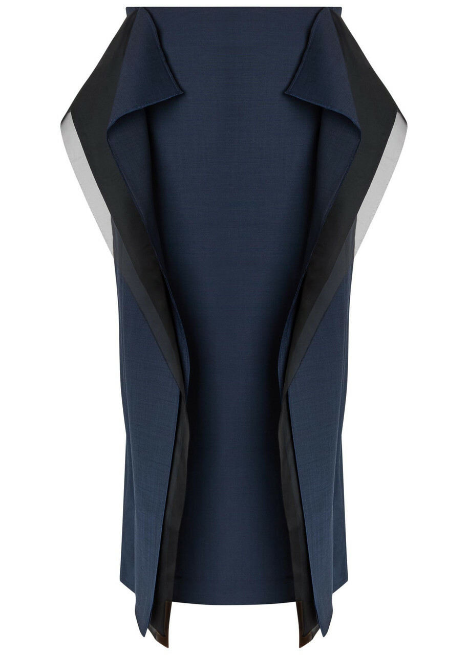 A.W.A.K.E Mode Panelled Stretch-wool Midi Skirt Navy