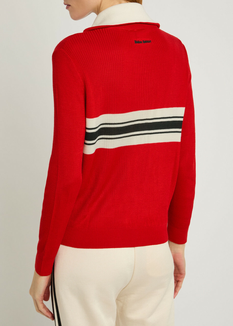 Adidas X Wales Bonner Stripe-intarsia Knit Cardigan Red