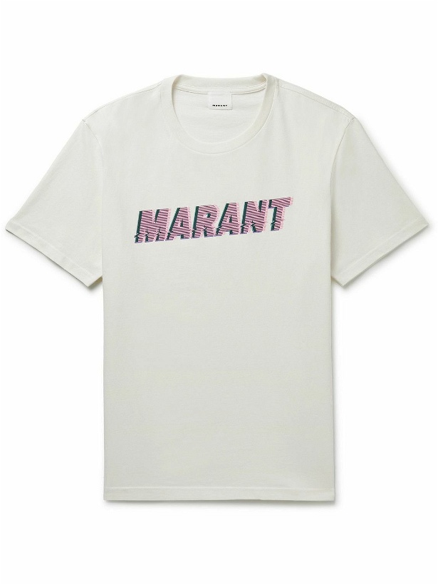 Photo: Isabel Marant - Flash Logo-Print Cotton-Jersey T-Shirt - Neutrals