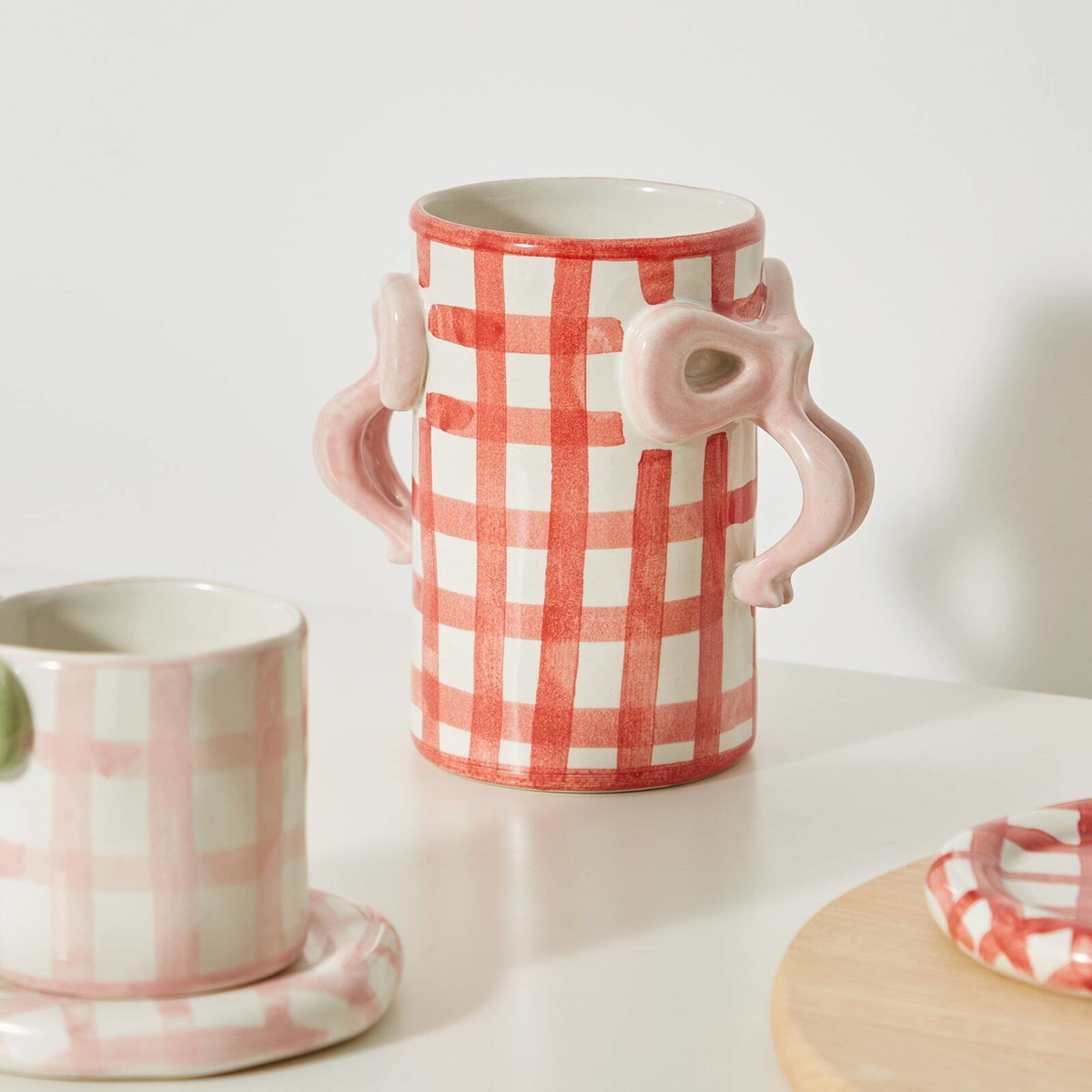 Damson Madder Women's Gingham Bow Vase in Red Gingham 