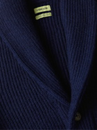 De Bonne Facture - Shawl-Collar Ribbed Alpaca and Wool-Blend Cardigan - Blue