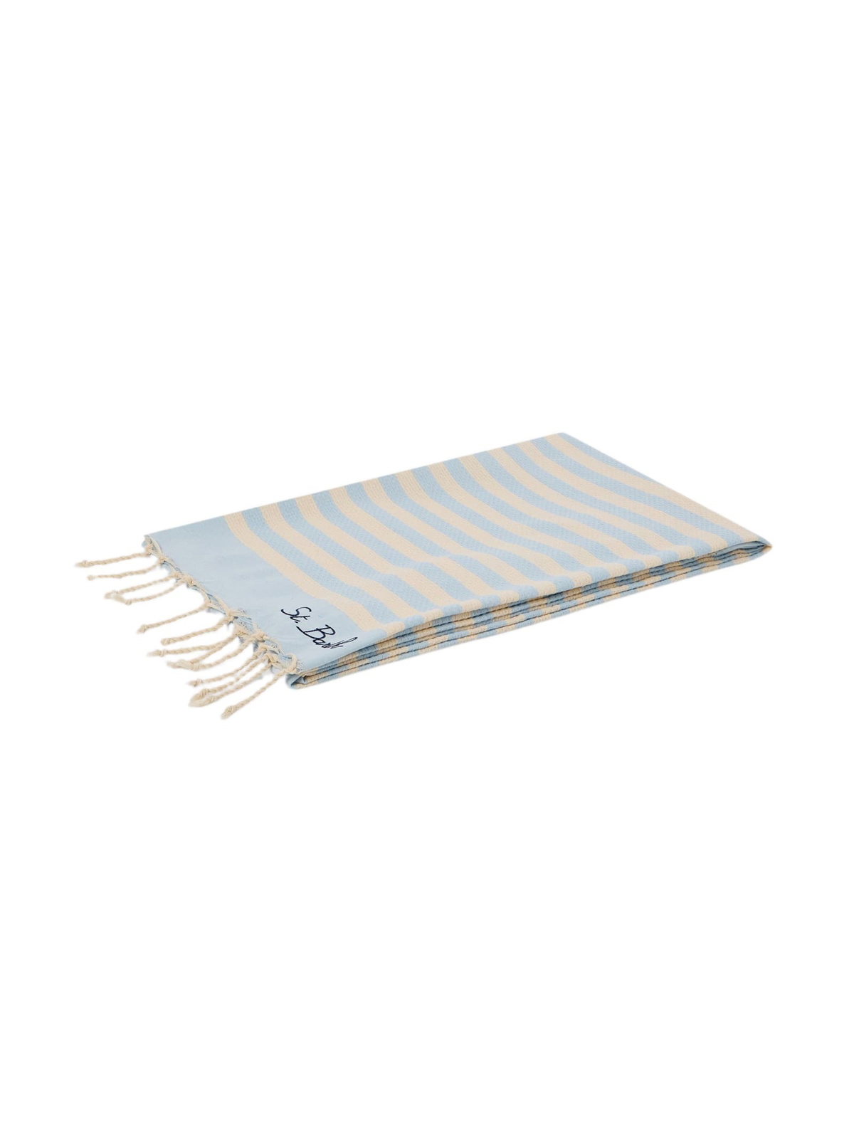 MC2 Saint Barth Cotton Beach Towel Fouta With Light Blue Striped Print