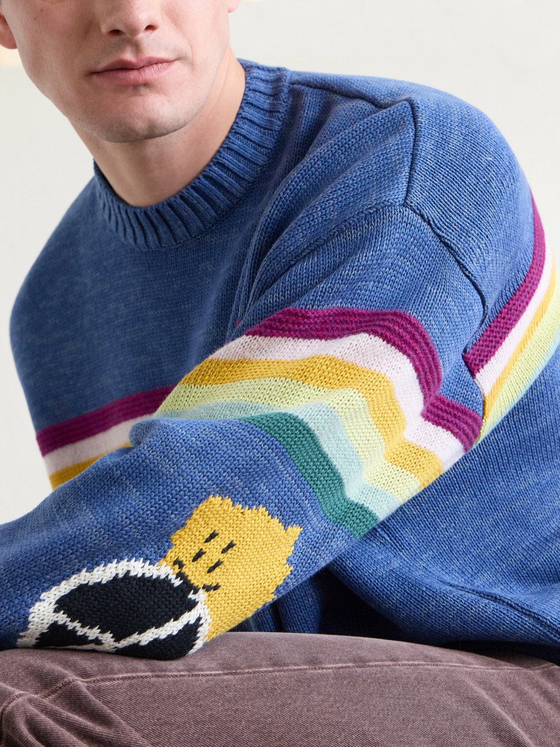 KAPITAL - Peckish Rainbow Striped Cotton and Wool-Blend Sweater - Blue