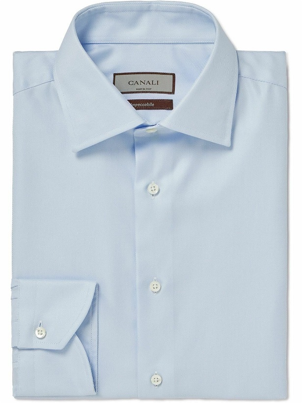 Photo: Canali - Slim-Fit Cutaway-Collar Impeccabile Cotton-Twill Shirt - Blue