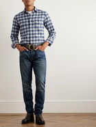 TOM FORD - Shadow Checked Cotton-Poplin Western Shirt - Blue