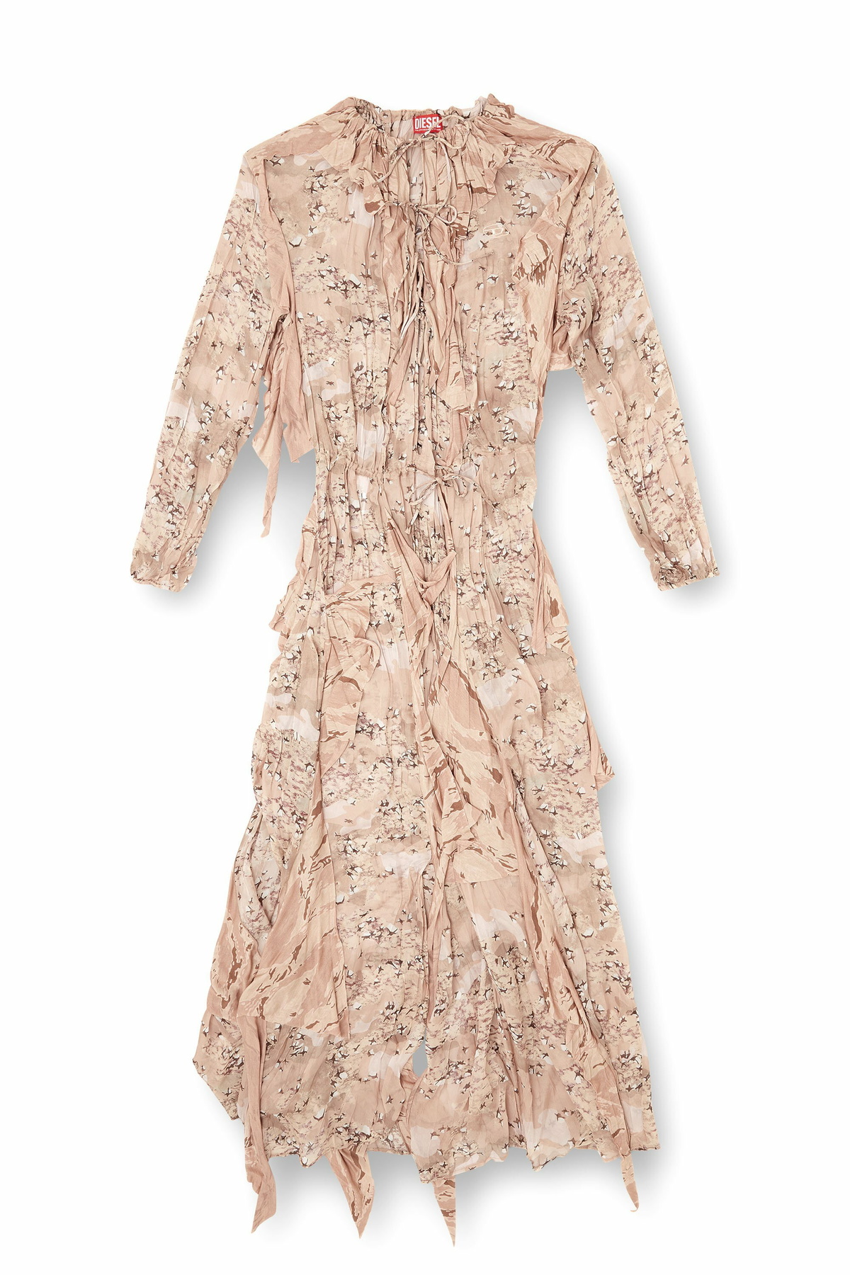Diesel Ruffled maxi dress in camo chiffon - Dresses Womens in Pink