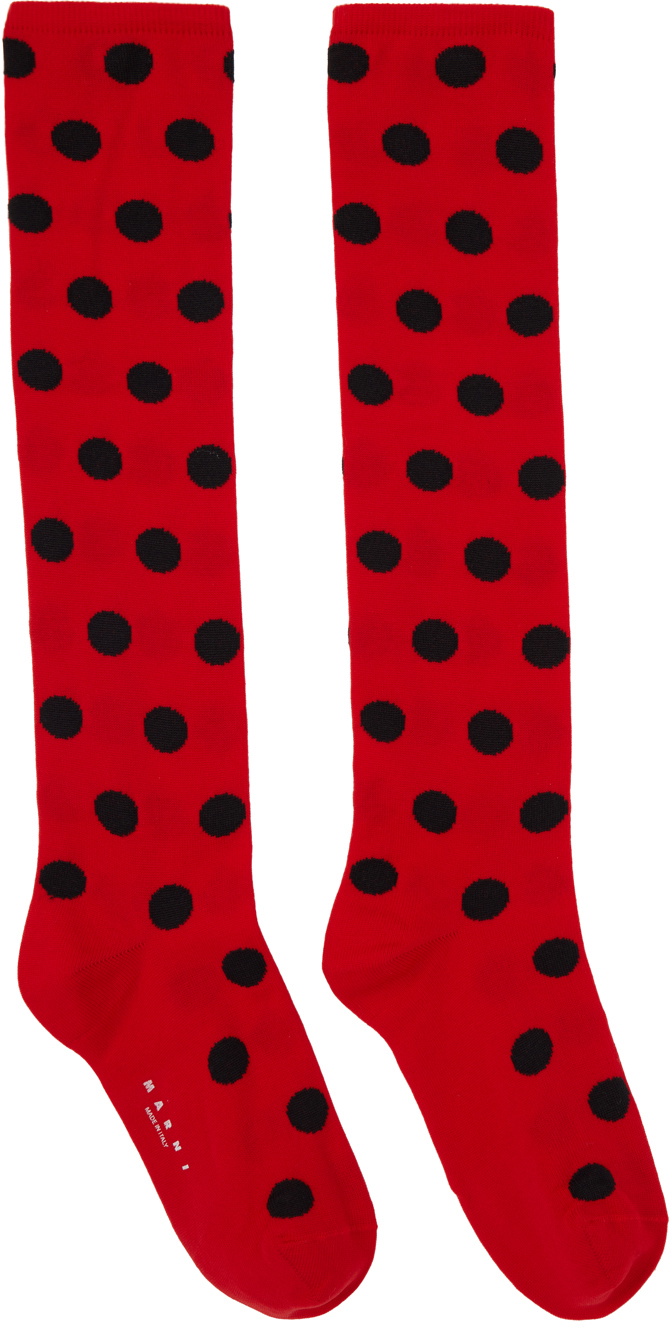 Marni Red & Black Polka Dots Socks Marni