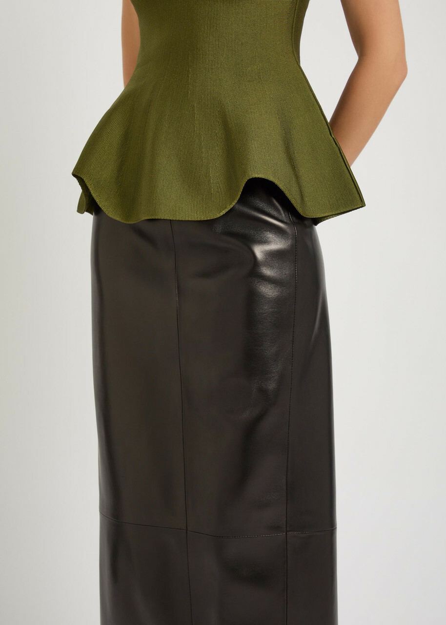 Khaite Lyle Leather Midi Pencil Skirt Black