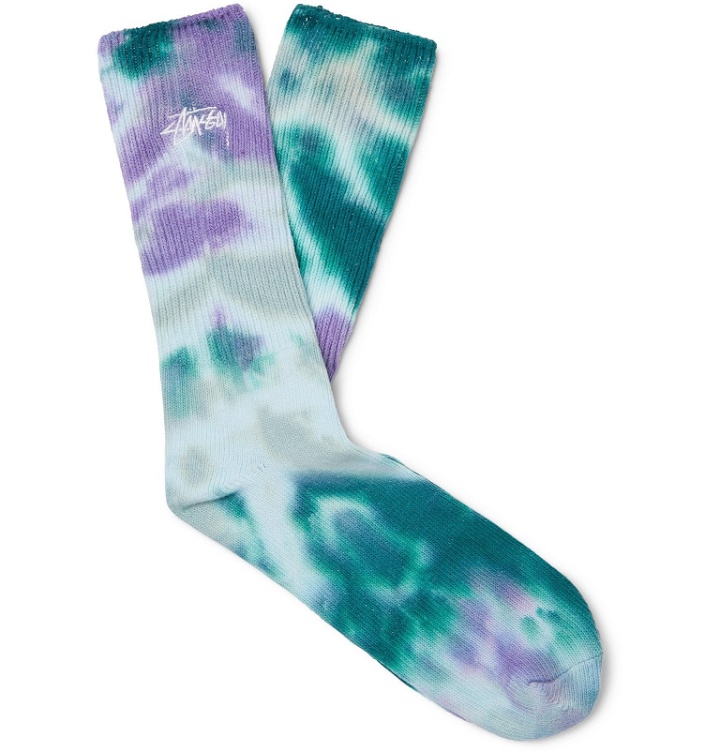 Photo: Stüssy - Tie-Dyed Ribbed Cotton-Blend Socks - Purple
