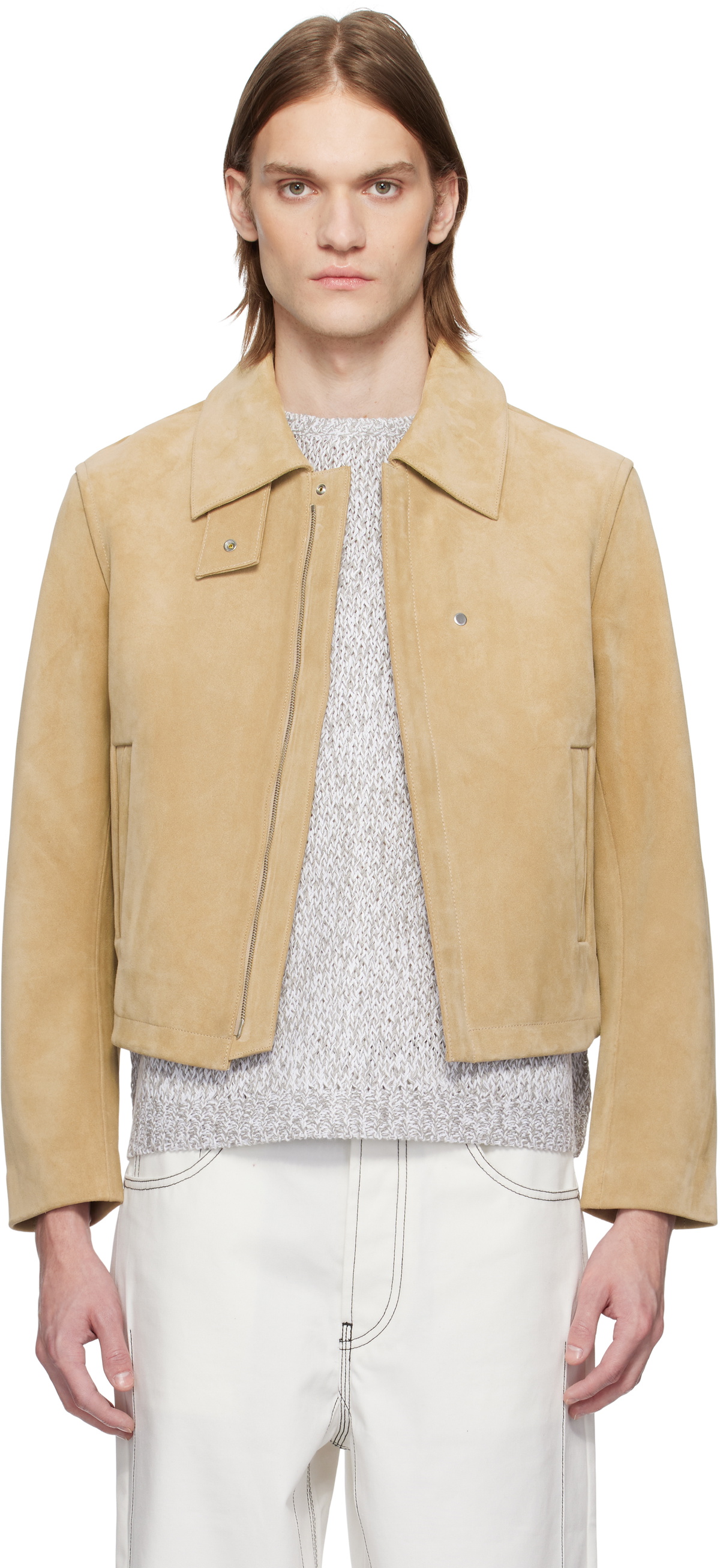 Karmuel Young Beige 2-Way Pocket Suede Jacket