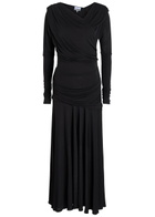 Ganni Ruched Wrap-effect Mesh Maxi Dress Black