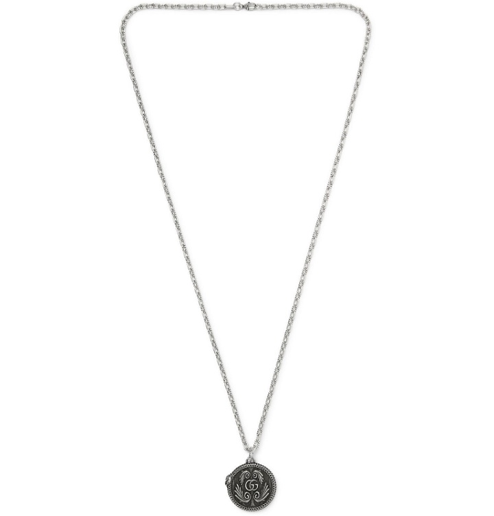 Photo: Gucci - Logo-Embossed Burnished Sterling Silver Necklace - Silver