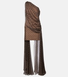 Elie Saab Caped one-shoulder polka-dot silk-blend minidress