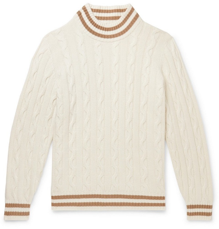 Photo: Brunello Cucinelli - Striped Cable-Knit Cashmere Sweater - Off-white