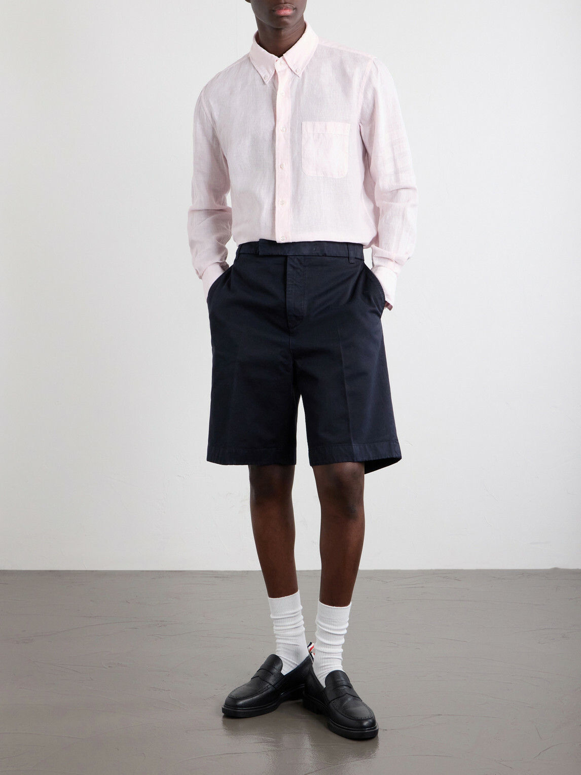 Thom Browne - Button-Down Collar Garment-Dyed Linen Shirt - Pink