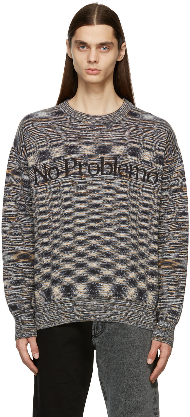 Aries Navy & Orange Space Dye 'No Problemo' Sweater ARIES