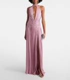 Costarellos Juliette halterneck georgette lamé gown