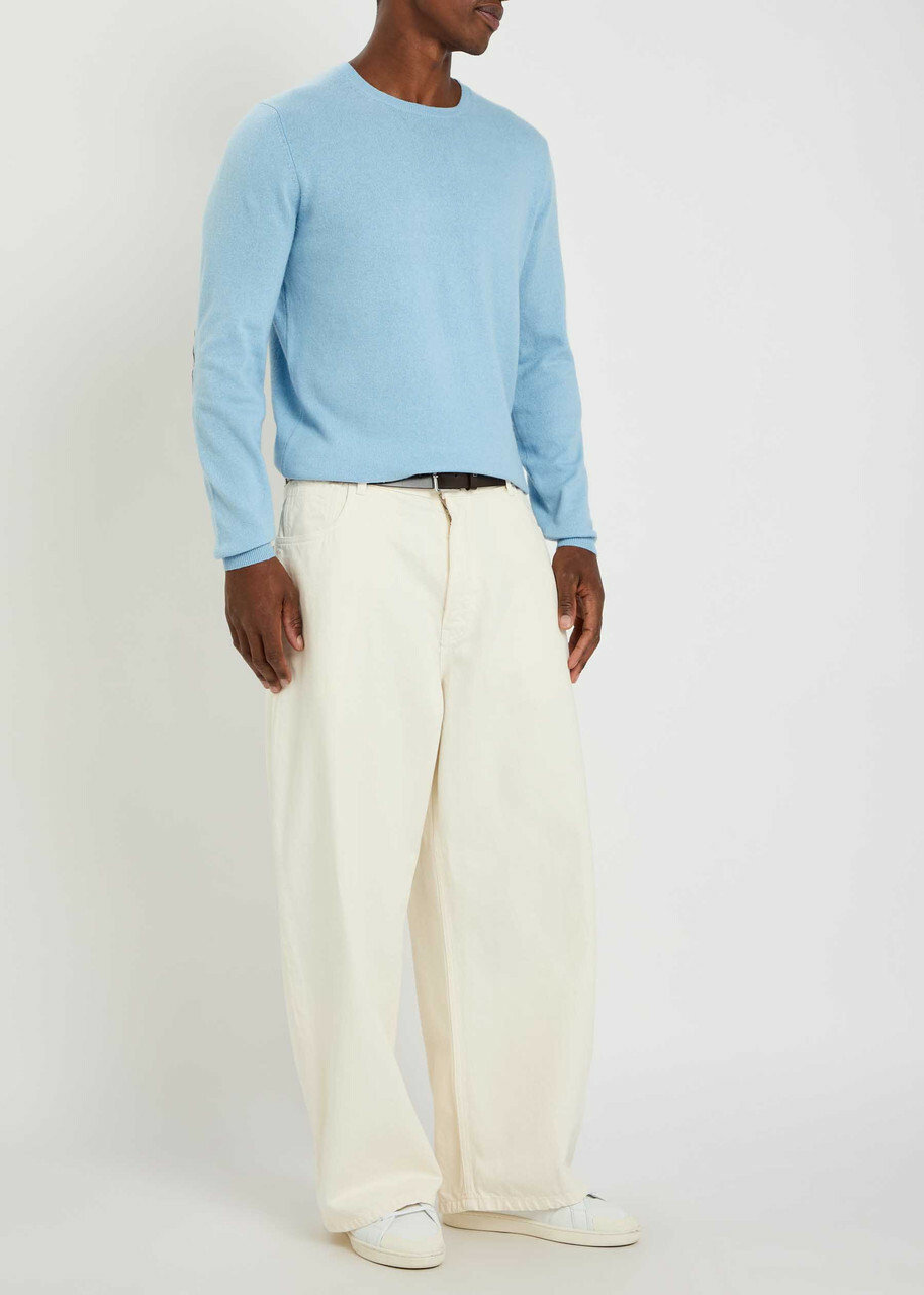 Allude Elbow Patch Cotton and Cashmere-blend Jumper Light Blue