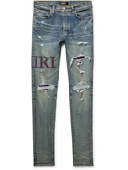 AMIRI - Skinny-Fit Logo-Appliquéd Distressed Jeans - Blue