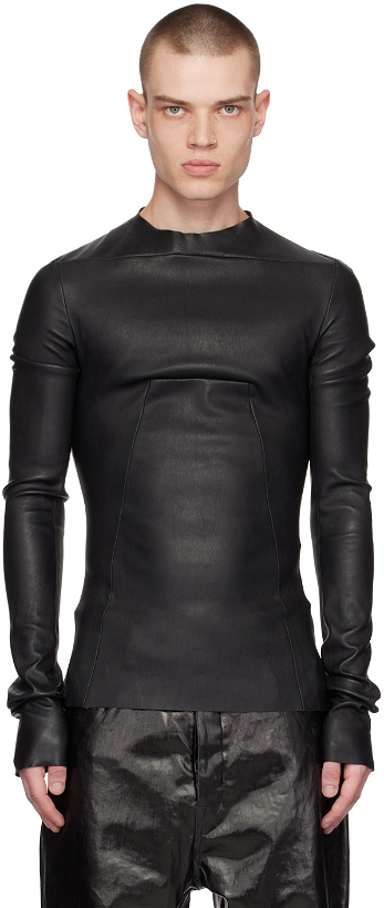 Photo: Rick Owens Black Paneled Leather Long Sleeve T-Shirt