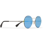 Fendi - Round-Frame Logo-Print Silver-Tone Mirrored Sunglasses - Metallic