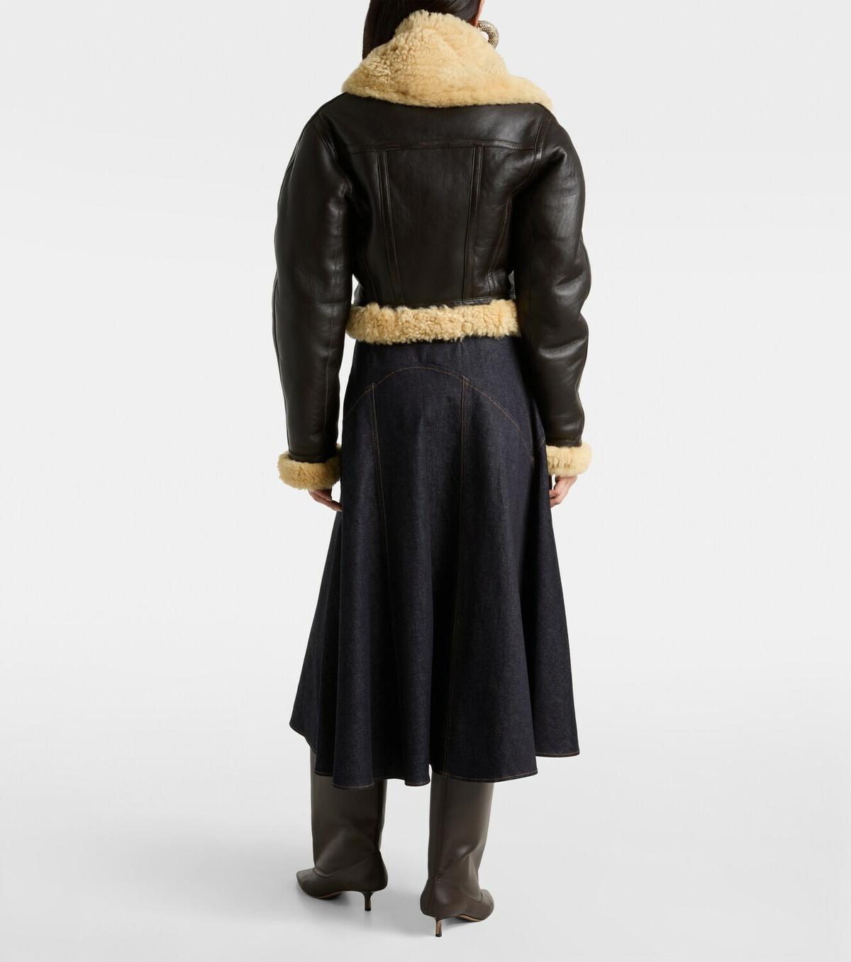 Jacquemus Aviatore cropped shearling-trimmed leather jacket Jacquemus