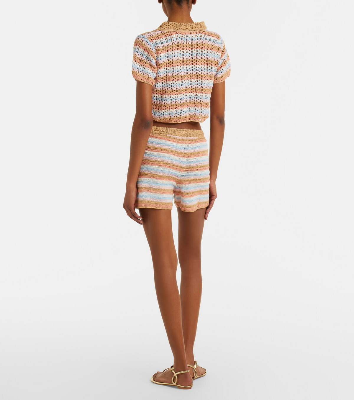 Anna Kosturova Striped crochet cotton shorts
