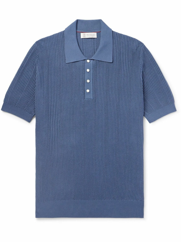Photo: Brunello Cucinelli - Slim-Fit Ribbed Cotton Polo Shirt - Blue