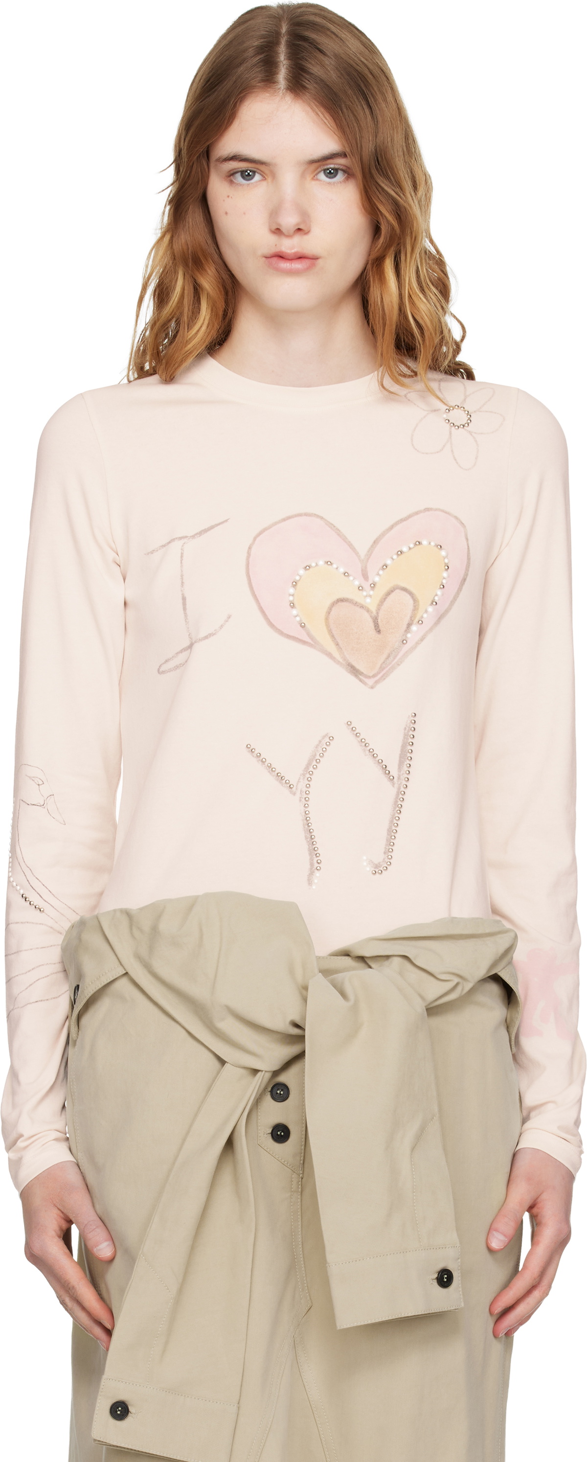 OPEN YY Off-White Beaded 'I LOVE YY' T-shirt