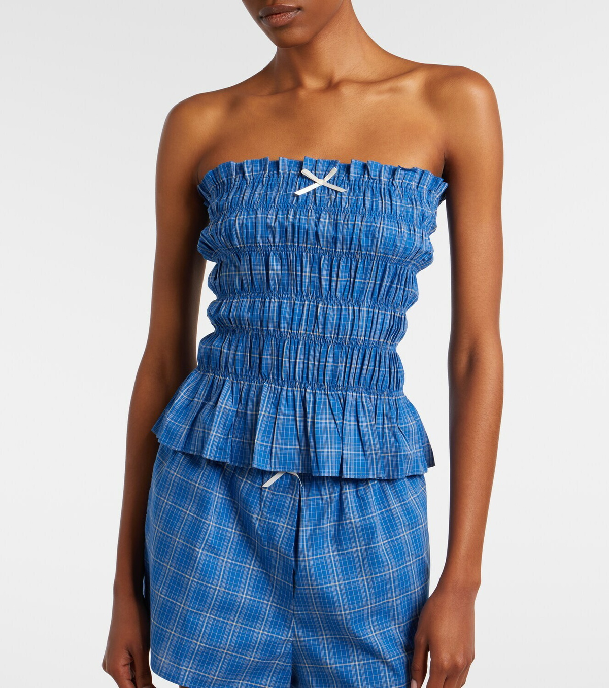 Faithfull Leya gathered plaid cotton top