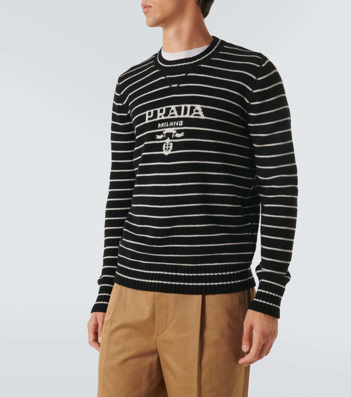 Prada Logo striped wool and cashmere sweater