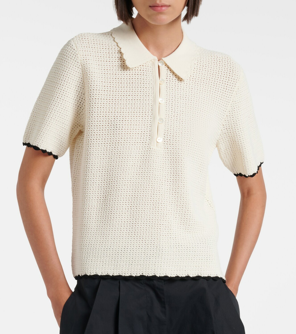 Frame Daybreak crochet scalloped polo shirt