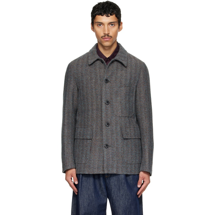Photo: Dries Van Noten Gray & Blue Wool Jacket