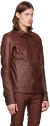 Rick Owens Burgundy Button Up Leather Jacket