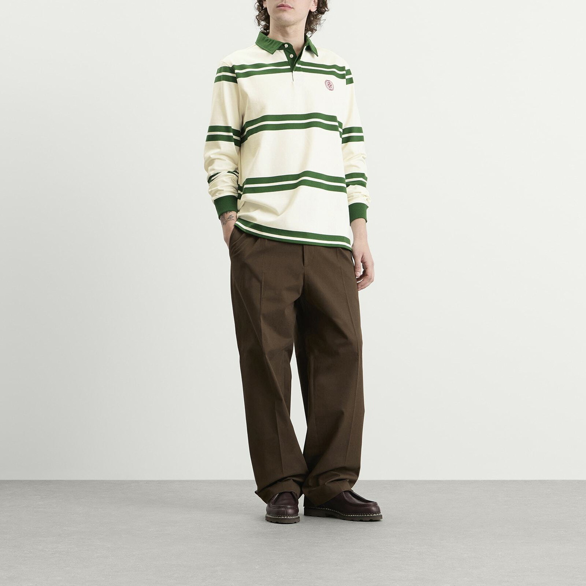 Drôle de Monsieur Men's D Ornament Striped Polo in Water Green