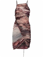 BALMAIN - Gathered Printed Tulle Mini Dress