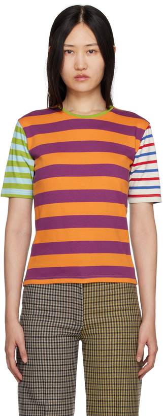 Photo: Stockholm (Surfboard) Club SSENSE Exclusive Purple & Orange Striped T-Shirt