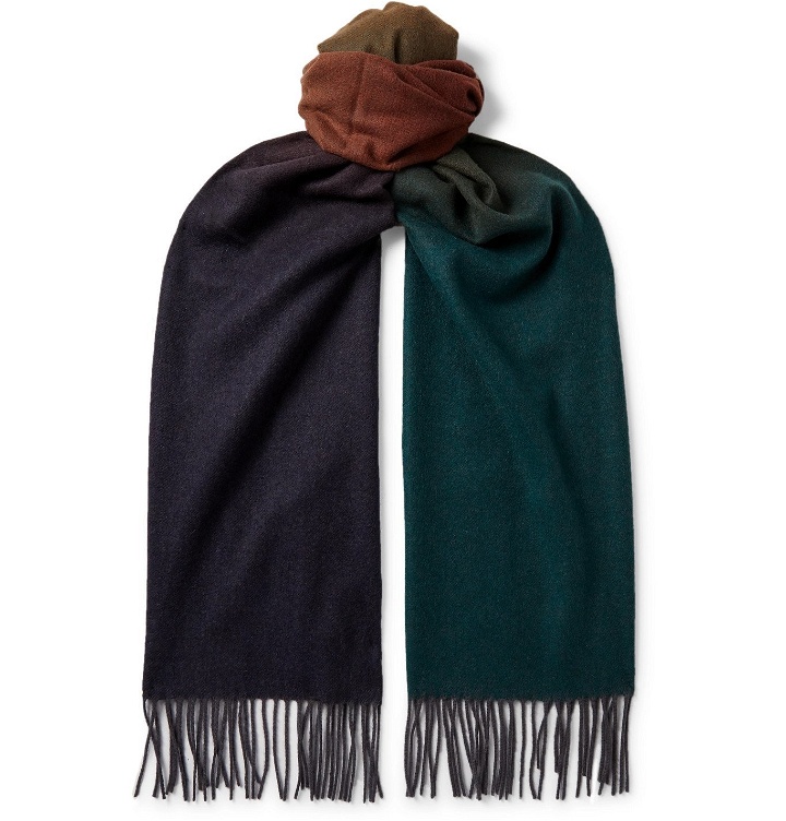 Photo: Johnstons of Elgin - Fringed Prince of Wales Checked Cashmere Scarf - Green