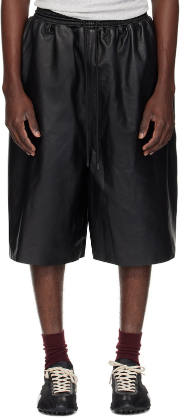 Photo: LU'U DAN Black Leather B Ball Shorts