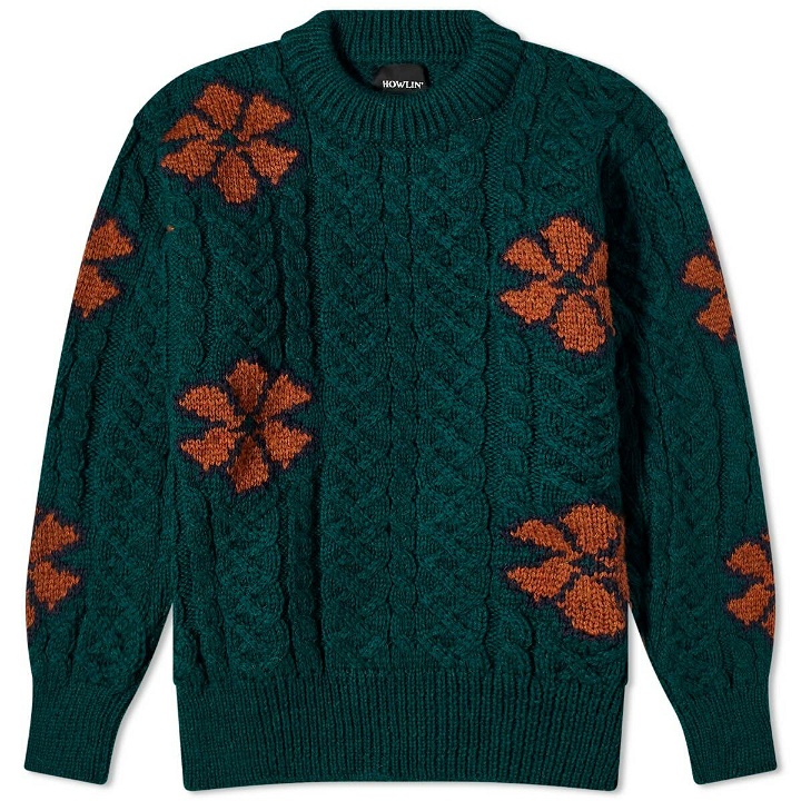 Photo: Howlin by Morrison Men's Howlin' Cabled Flowers Crew Knit in Forest