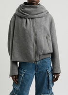 Blumarine Scarf-effect Wool-blend Bomber Jacket Grey