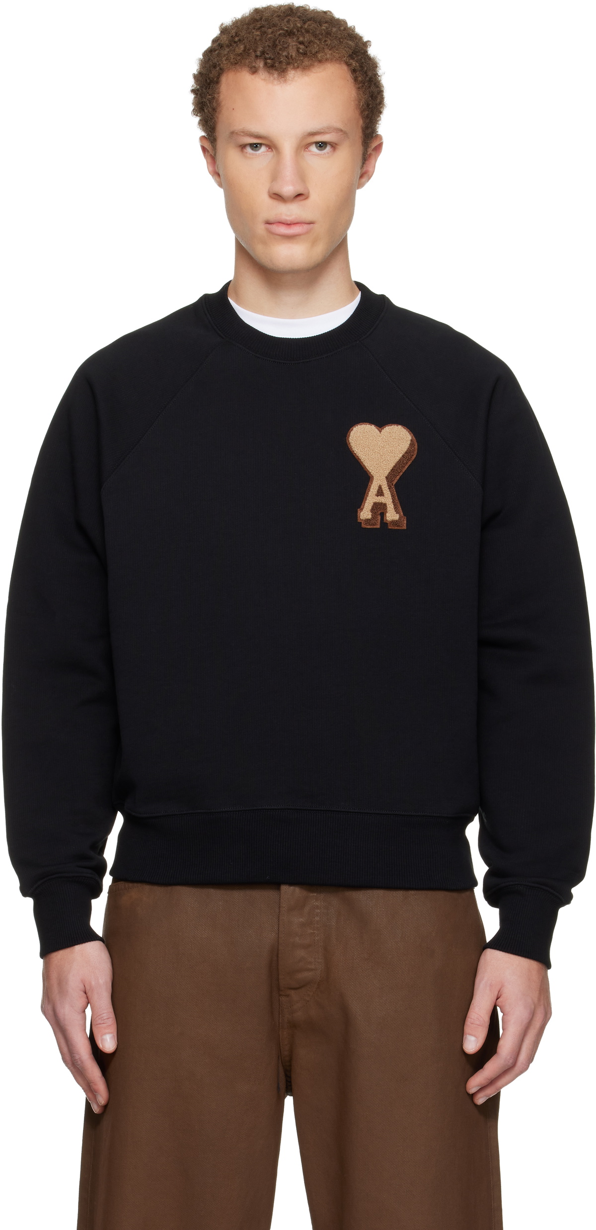 AMI Paris Men's Embossed Heart Crew Sweatshirt in Black AMI