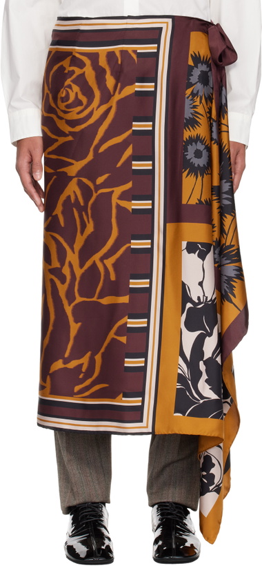 Photo: Dries Van Noten Orange & Burgundy Long Wrap Scarf Skirt