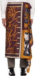 Dries Van Noten Orange & Burgundy Long Wrap Scarf Skirt