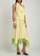 Staud Elira Lace-trim Stretch-silk Midi Dress Yellow