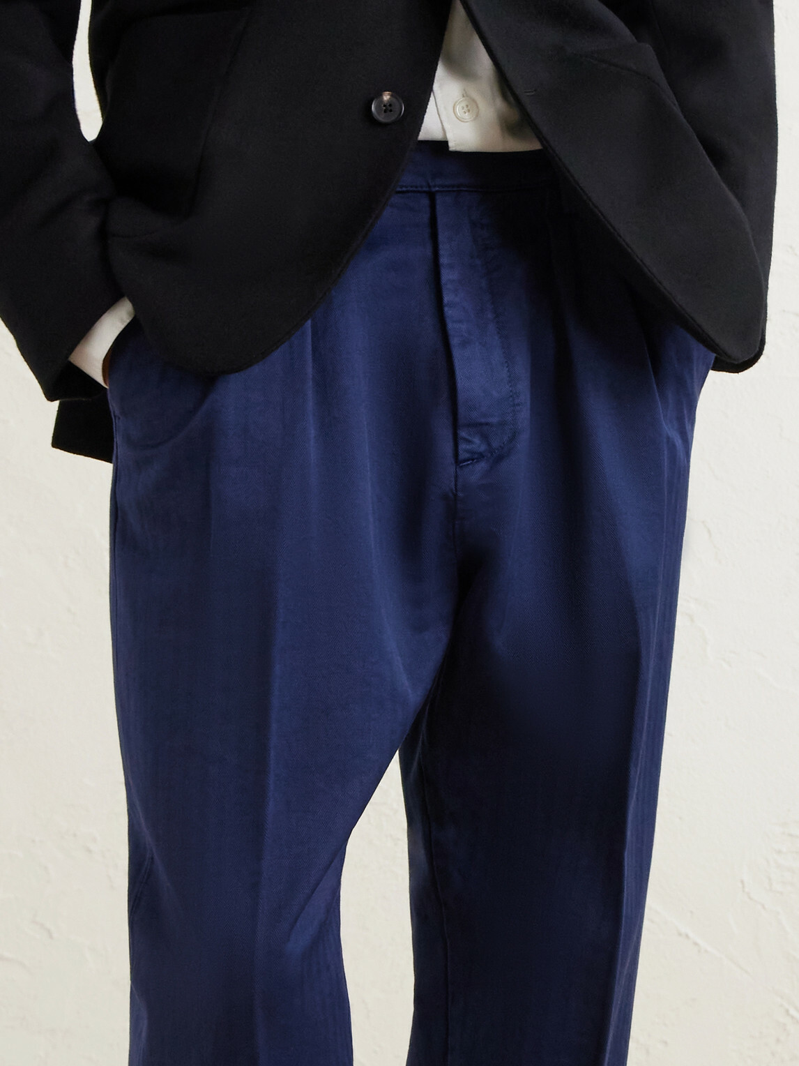 Massimo Alba - Stan Tapered Pleated Herringbone Cotton Trousers - Blue